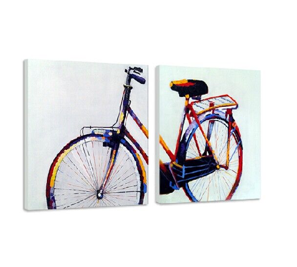 Pintados à mão pintura abstrata da bicicleta Oil Wall Art para decoração de casa na sala de estar ou quarto sem moldura
