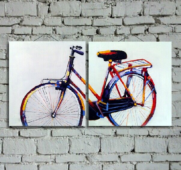 Ручная роспись абстрактный велосипед живопись маслом стены искусства для украшения дома в гостиной или спальне 2 шт. без рамы