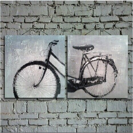 Ручная роспись абстрактный велосипед живопись маслом стены искусства для украшения дома в гостиной или спальне 2 шт. без рамы