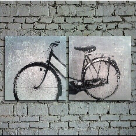 Pintados à mão pintura abstrata da bicicleta Oil Wall Art para decoração de casa na sala de estar ou quarto sem moldura