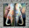 Peint à la main de haute qualité éléphant dessiner des peintures sur toile décoré Animal Art peinture deux images combinées pour la décoration de la maison