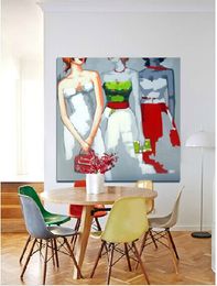 Hand Painted Decorated Figure Oil Painting on Canvas Three Girls Draw Paints for Home Wall Decoration in Dining Room
