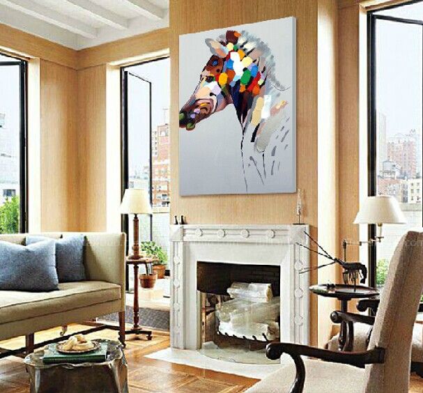 Handmade Decorated Animal Canvas Painting Beautiful Horse Picture Art for Sofa Wall or TV Wall Decoration 