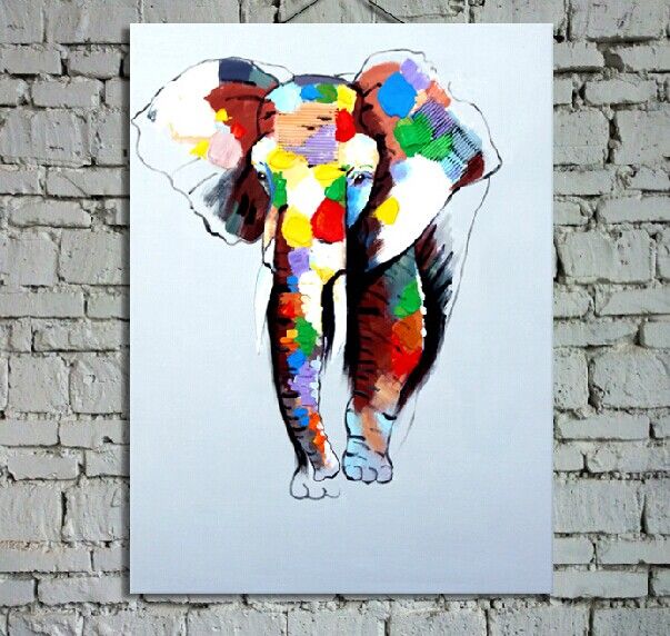 Great Handpainted Animal Oil Painting on Canvas Beautiful Colors Elephant Picture Art for House Wall Decoration 