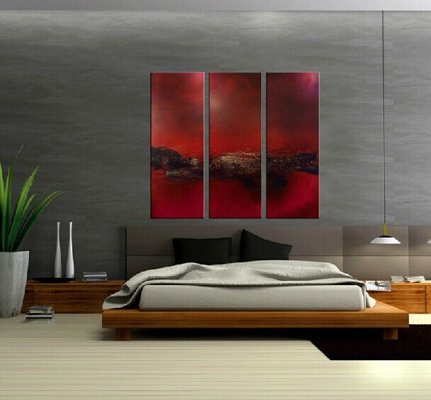 Toppkvalitet och 100 handmålad klassisk mörkröd abstrakt landskapsmålning på duk för hembekämpningsdekoration 2376265