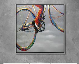 Handmade Wall Painting on Canvas for Home Decoration in Living Room or Bedroom 1PC Bicycle Picture Art No Frame