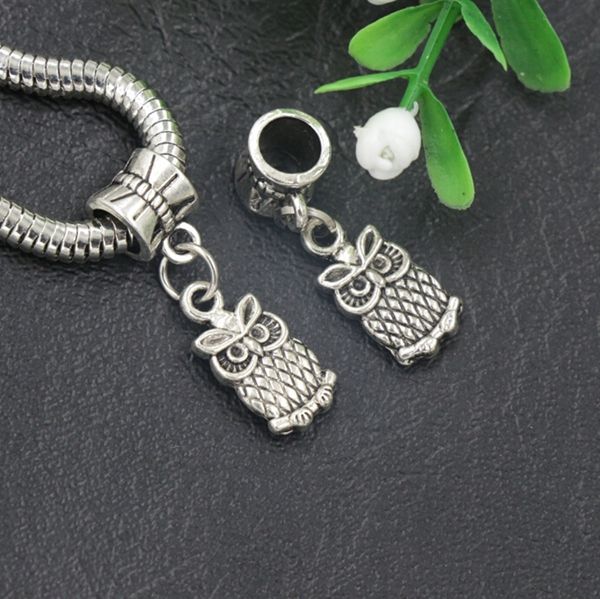 7Styles blandade Bird Owl Dangle lot Antik Silver Big Hole Pärlor Passar europeisk charmarmband B1563 B9934436308