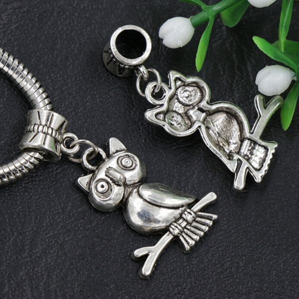 7styles Assorted Bird Owl Dangle llot Antique Srebrna Big Hole Porki Fit Europejska Bransoletka Charm B1563 B9934436308