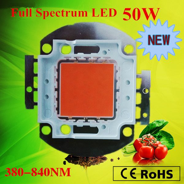 12 stks / partij Volledige spectrum 380-840nm 50W DIY LED Grow Lamp Chip voor planten Zaaien / groeien / bloeiende gratis verzending