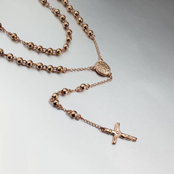 

горячие продажи роуз позолоченные четки бусины иисус крест ожерелье подвески металлические ювелирные изделия для мужчин, Silver