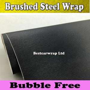 Metallic Brushed Black Steel Vinyl Wrap Metallic Black Car Wrap Film meta black sheets Car sticker With Air Bubble Free 1.52x30M/Roll