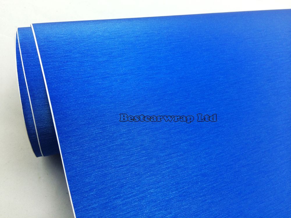 Vinyle en acier aluminium brossé bleu métallisé pour enveloppe de voiture Film brossé couverture de véhicule sans bulles d'air 1.52x30 M/Roll