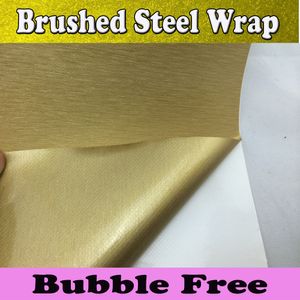 Gold Metallic Brushed Aluminum steel Vinyl For Car Wrap Golden Brushed Film Foile Vehicle Stickers Graphics Air Bubble Free 1.52x30M/Roll