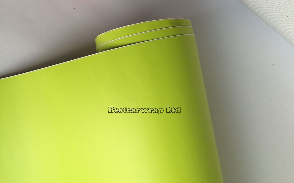 Film vinyle mat jaune Fluorescent vert pâle pour enveloppe de voiture avec enveloppe graphique de véhicule à bulles d'air 1 rouleau de 52x30m 294b
