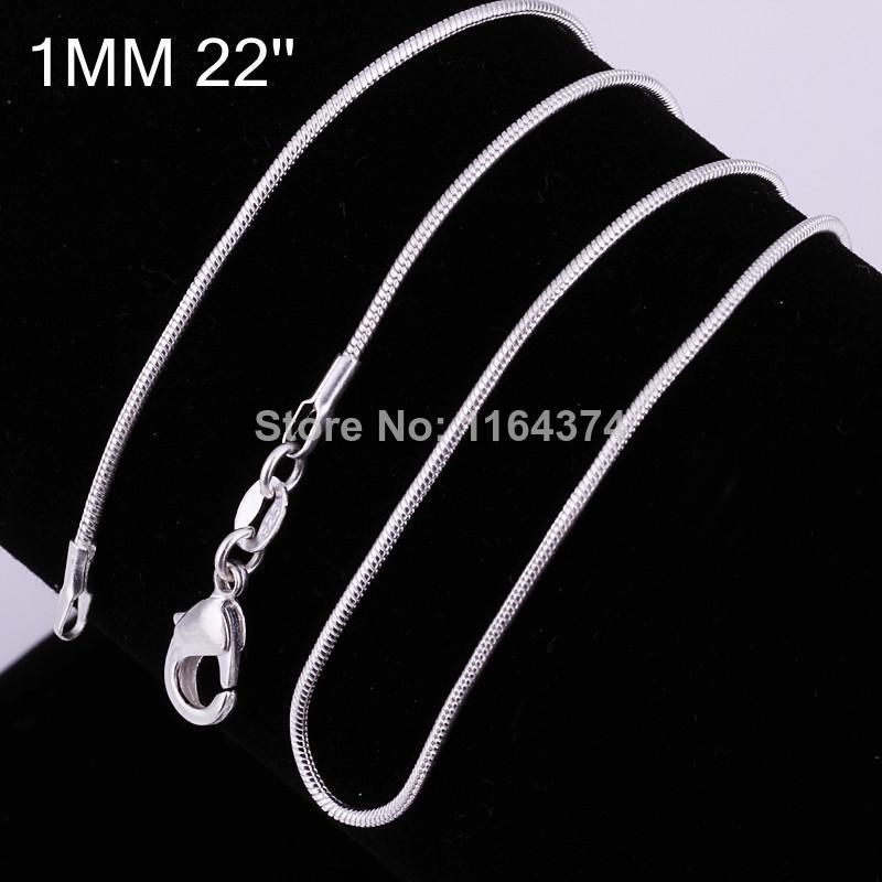 New Style Hot Llege Fashion Jewelry 925 Plata 1mm Cadena de serpiente plana Collar 22 pulgadas / 56cm 100pcs