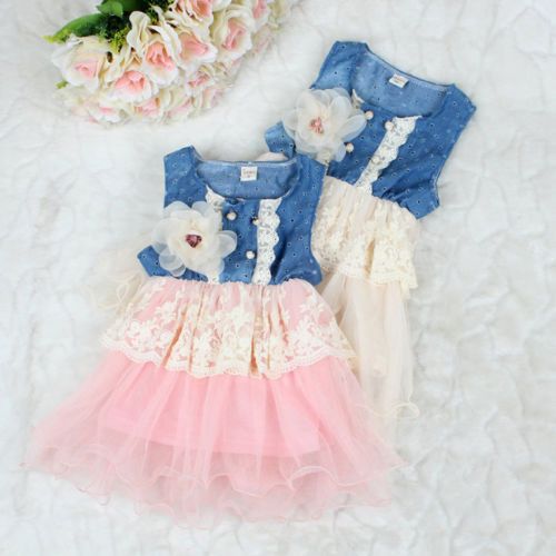 vestido jeans com saia de tule infantil