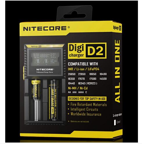 Nitcore D2 Nieuwe I2 LCD Digicharger Universal Intelligent Charger + Retail Pakket met kabel voor 18650 18350 16340 14500 LI-ionni-MH-batterij