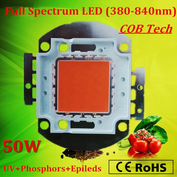 50W COB LED Grow Light Chip Full Spectrum 380-840NM UV + PHOGHORS + EPILEDS do Siewania wewnętrznego / Rośnie / Kwitnienie Darmowa Wysyłka