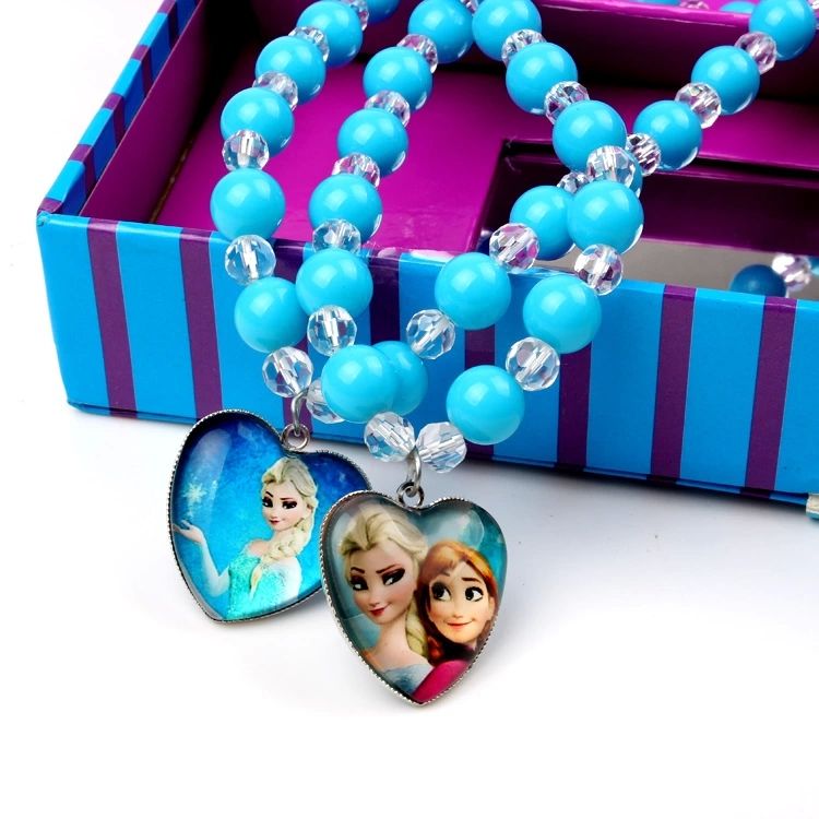 Frozen Childrens Jewelry Necklace Charms Blue Roundness Beads Glass