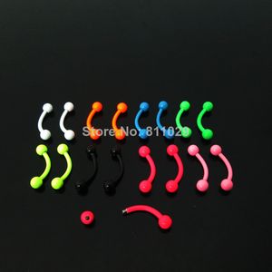Wholesale-OP-free shipping mixed 8 neon colors 100pcs 1.2*8*3mm surgical Stainless Steel ball curved barbell piercing eyebrow ring