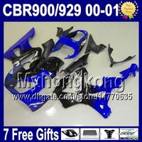 7gifts For HONDA 00 01 Blue black CBR929RR CBR 929 929RR 900RR 65Y39 CBR900RR CBR929 RR Gloss blue 2000 2001 Free shipping Fairing Kit