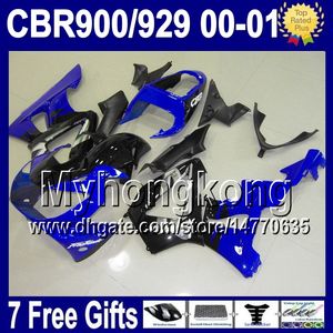 7 presentes Para HONDA 00 01 Azul preto CBR929RR CBR 929 929RR 900RR 65Y39 CBR900RR CBR929 RR Azul brilhante 2000 2001 Frete grátis Kit Carenagem