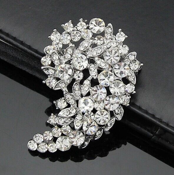 2.36 Inch Rhinestone Crystal Diamante Bouquet Wedding Flower Brooch Party Pins