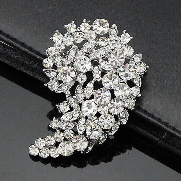 

2.36 Inch Rhinestone Crystal Diamante Bouquet Wedding Flower Brooch Party Pins