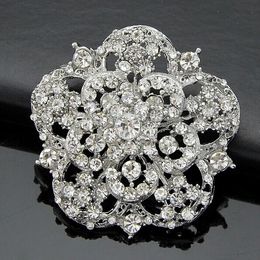 2.3 Inch Vintage Look Clear Rhinestone Diamante Bouquet Flower Brooch Party Accessory