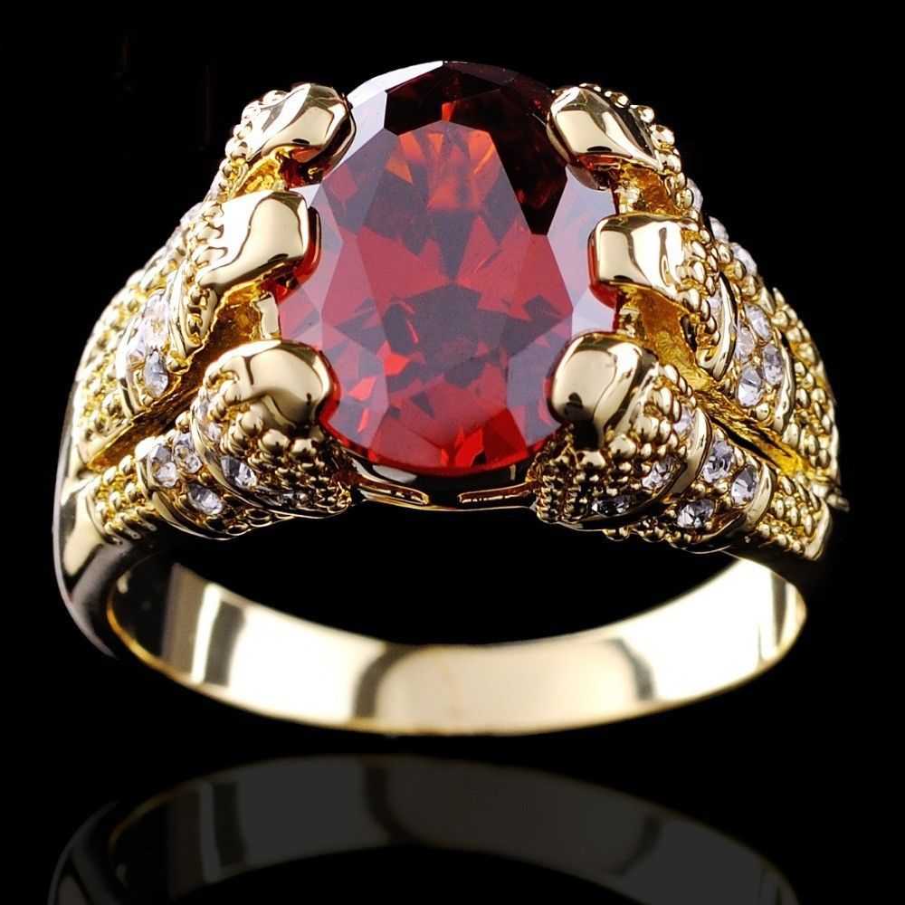 Yellow Gold Filled Ruby Ring Mens 10KT Finger Rings For Man Jewelry