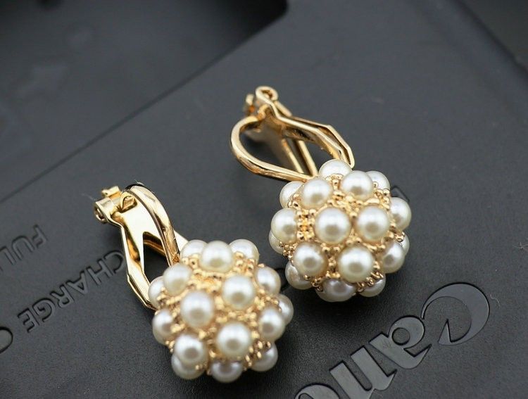 New Arrival 18K Gold Plated Simulated Pearl Ball Clip On Earrings