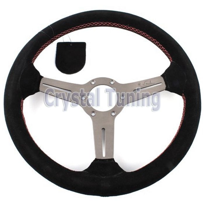 13.78 pulgadas 350mm - Cuero de ante negro con costuras rojas Nardi Volante Ma/íz Profundo Parte # 6069.35.2094 Bot/ón cl/ásico del cuerno