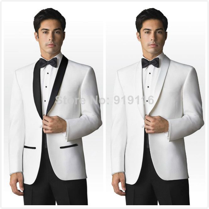 33 Custom Made White With Black Shawl Lapel Groom Tuxedos ...