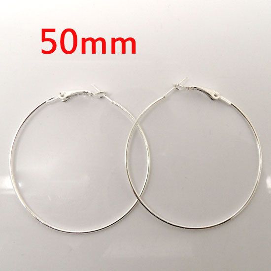 

30 Pcs Silver Plated Basketball Wives Earring Hoops Dangle Drop 50mm Dia.(W01165 X 1)