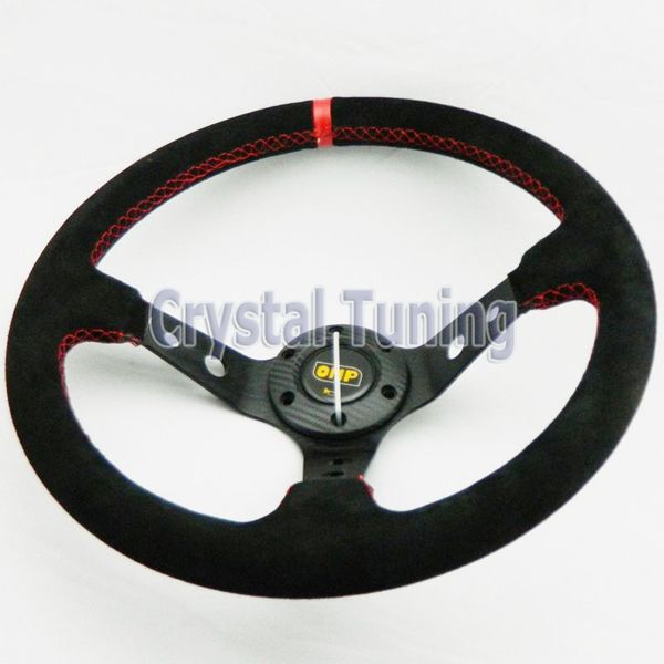 Universal 350mm Red Suede Leather Deep Dish Steering Wheel Red Stitching Universal 350mm Red Suede Leather Deep Dish Steering Wheel Red Stitching