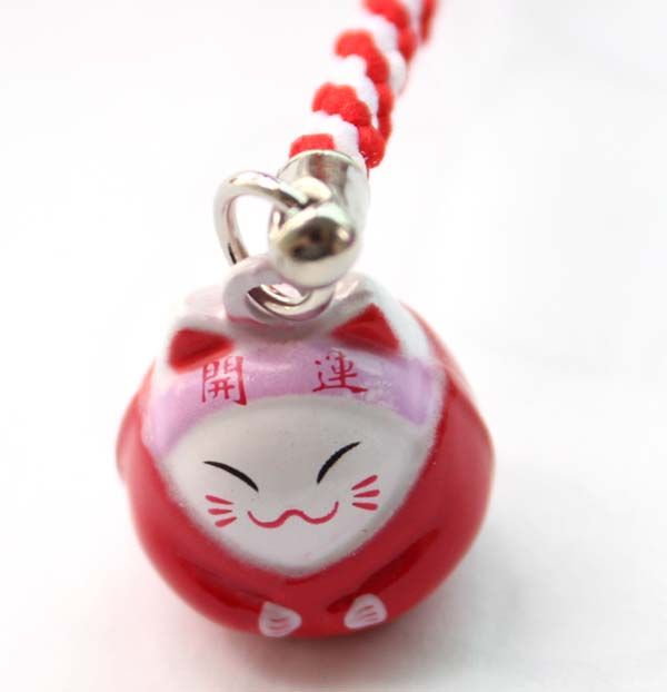 Red PROSPERITY Maneki Neko Lucky Cat Bell Cell Phone Charm Strap 06 in1744134