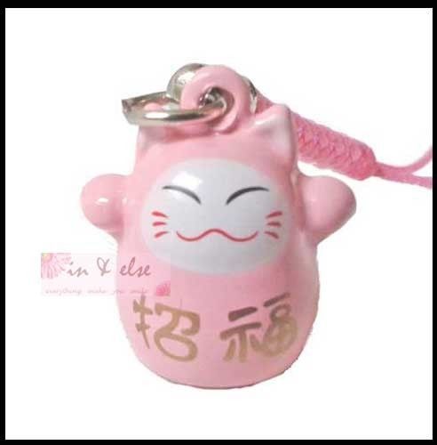 人気のかわいいピンクの愛maneki nekoラッキーキャットベル携帯電話チャームストラップ06 in6143157