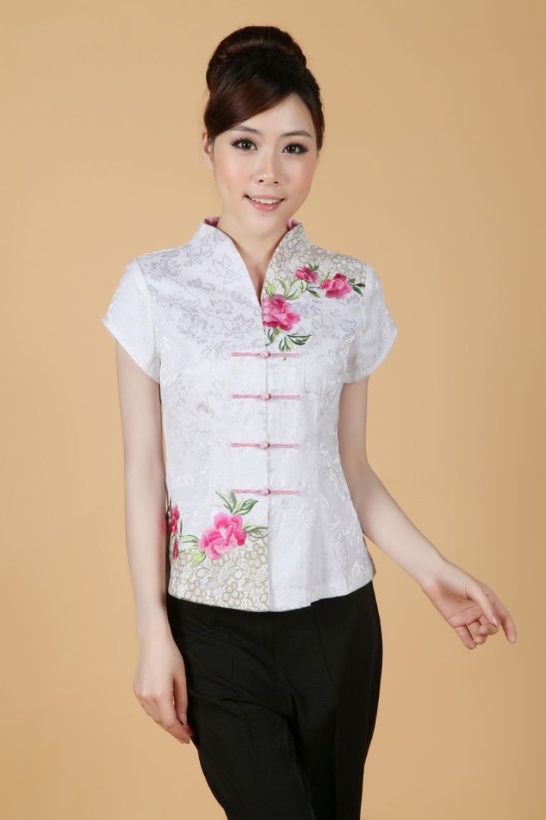 Historia de Shangai llegada chino Top Blusas algodón cheongsam de las mujeres chinas tradicionales color blanco chinas 2338