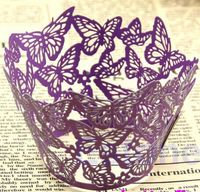 12pcs/lot free shipping Purple Butterfly laser cut cupcake wrapper muffin paper cup cake case holder 4 wedding birthday party decoration