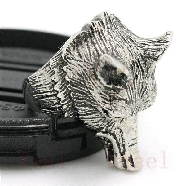 Spedizione Gratuita Personal Design Wild Wolf Head Ring 316L Acciaio inossidabile Uomo Boy Fashion Jewelry Band Party Cool Wolf Ring