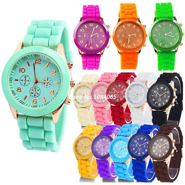 

wholesale-geneva unisex quartz watch new designer sports silicone watch for women men sv001155 b003, Slivery;brown
