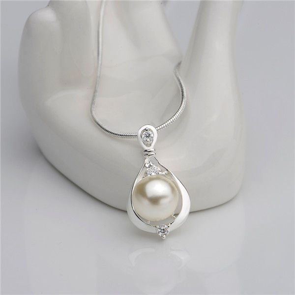 La collana del pendente dello zircone della perla dell'argento sterlina dei monili 925 di modo nuovo regalo di impegno di disegno trasporto libero N523 delle donne
