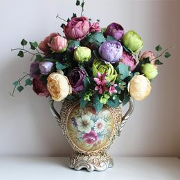 artificial Peony Bunch 54cm Length Six Colors Artificial Flower Simulation Continental Painting Rose Bridal Bouquet for Wedding Centerpieces