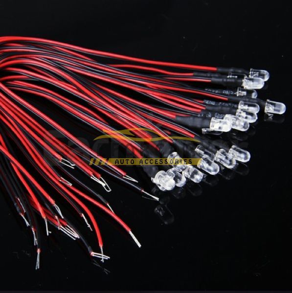 100 pièces rouge 5mm lampe à LED ensemble d'ampoules pré-câblées 12V 22cm 09256268
