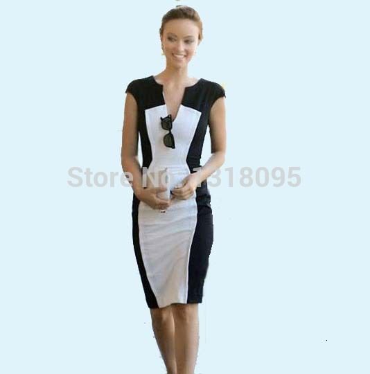 Compre Blanco Negro De N Estilo De Trabajo Breve V Cuello Elegante De Alta  Calidad Vestido De Cóctel De Algodón Al Por Mayor De Noche Formal Del  Vestido A 9,3 € Del
