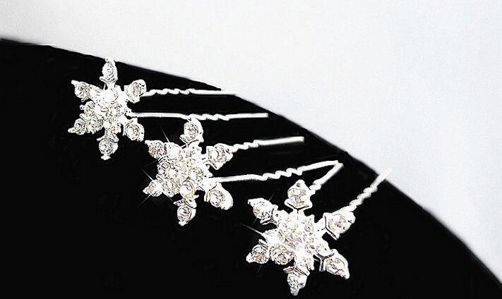 Christmas party favor rhinestone diamond snowflake hair clips fancy dress crystal U hairpin tiaras Halloween Cosplay props women girl gift