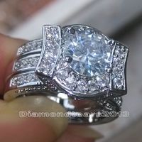 Wholesale Size Fashion Jewelry kt White Gold Filled Round Cut Simulated Diamond White Topaz CZ Engagement Women Wedding Bridal Finger Ring Set