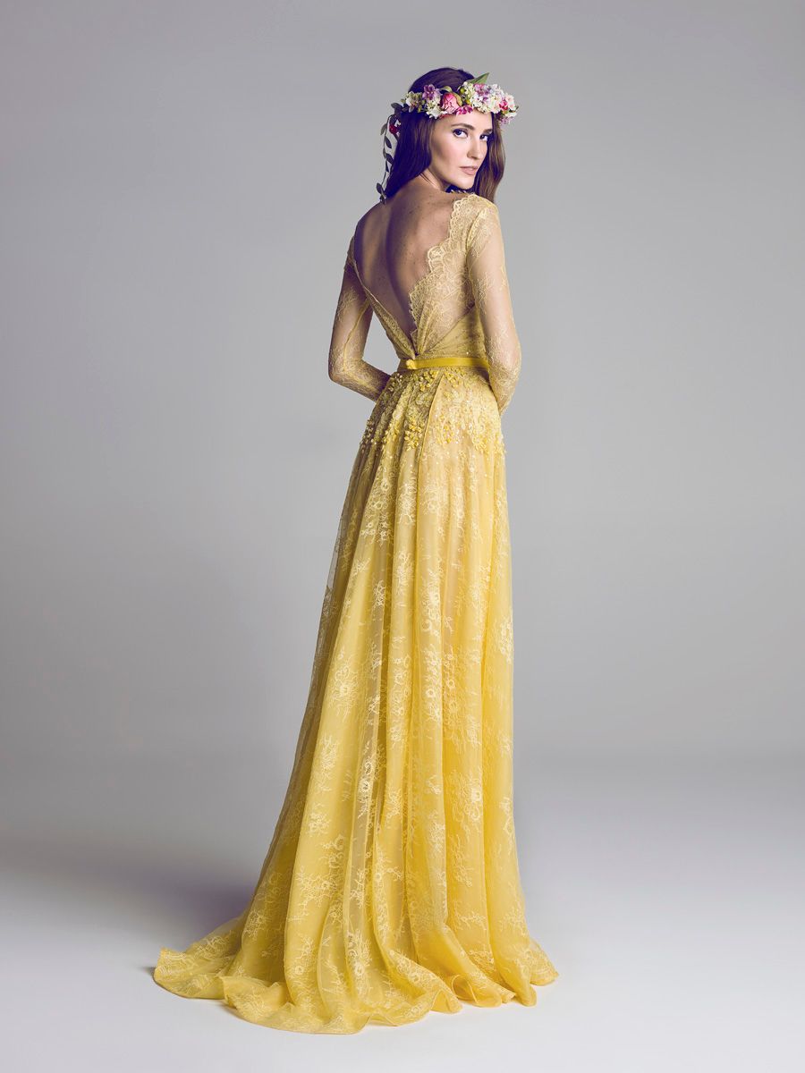 Resmi balo elbiseleri uzun bir çizgi şeffaf mürettebat boyun boncuklu illüzyon altın sarı dantel arkasız gece elbiseler uzun kollu dl12128452637