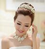 Brud smycken tre-del smycken pärla brud bröllopsklänning tillbehör krona äktenskap däck kedja halsband uppsättning örhängen