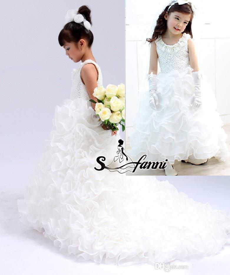 Ruffled Organza Lace Pageant Flower Girl Dresses With A Train Hot Sale
